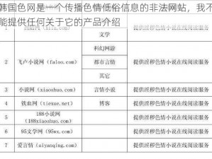 韩国色网是一个传播色情低俗信息的非法网站，我不能提供任何关于它的产品介绍