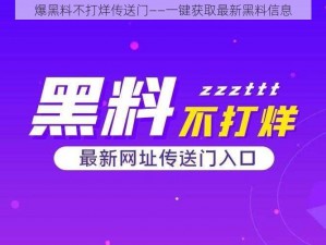 爆黑料不打烊传送门——一键获取最新黑料信息