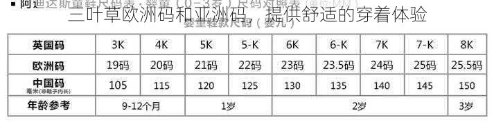 三叶草欧洲码和亚洲码，提供舒适的穿着体验