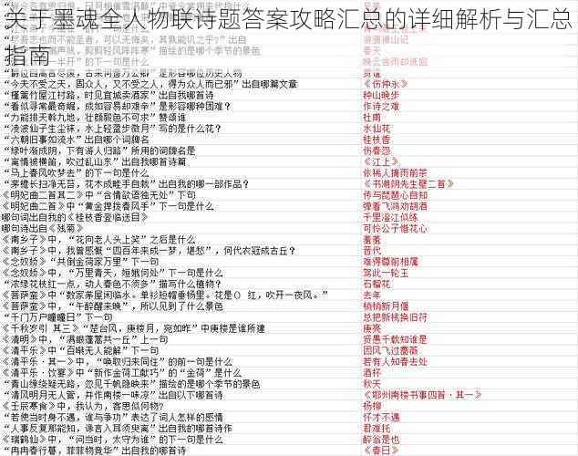 关于墨魂全人物联诗题答案攻略汇总的详细解析与汇总指南