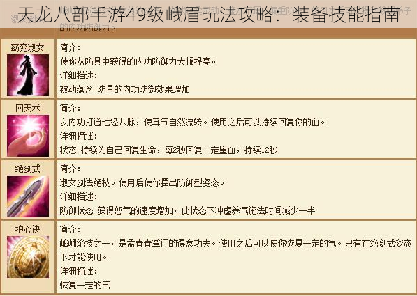 天龙八部手游49级峨眉玩法攻略：装备技能指南