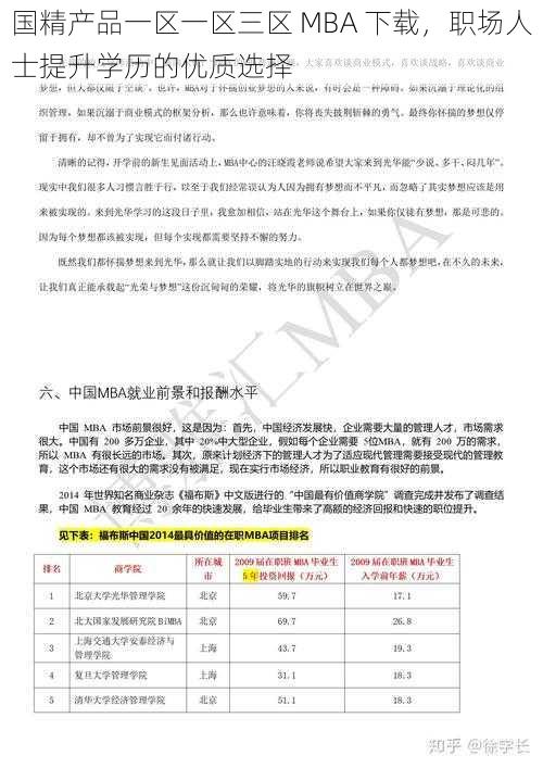 国精产品一区一区三区 MBA 下载，职场人士提升学历的优质选择