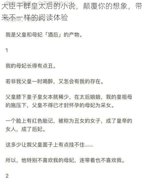 大臣干群皇太后的小说，颠覆你的想象，带来不一样的阅读体验