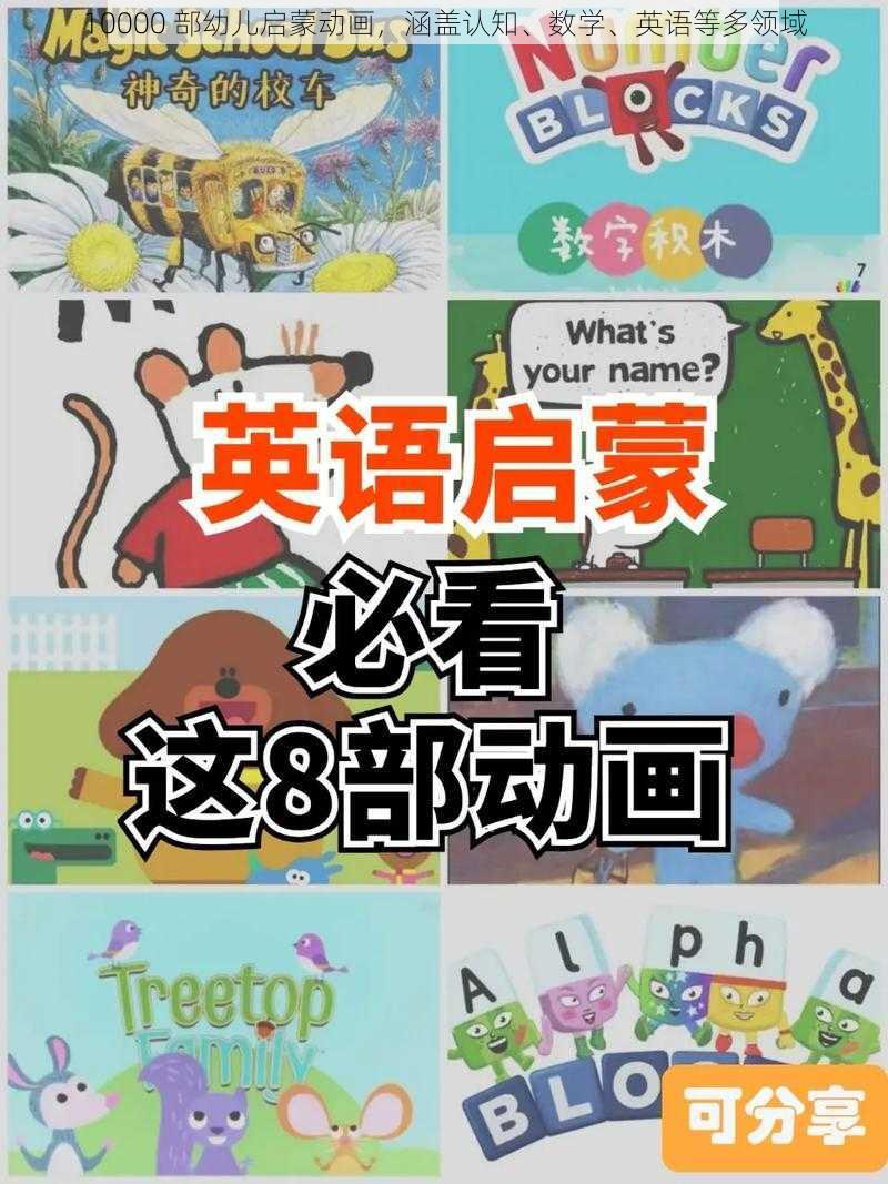 10000 部幼儿启蒙动画，涵盖认知、数学、英语等多领域