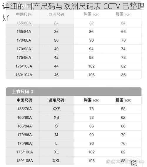 详细的国产尺码与欧洲尺码表 CCTV 已整理好