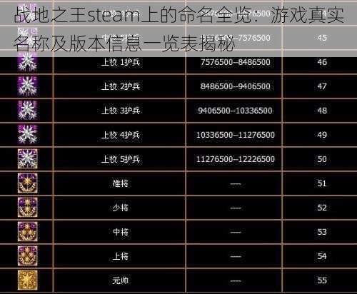 战地之王steam上的命名全览：游戏真实名称及版本信息一览表揭秘