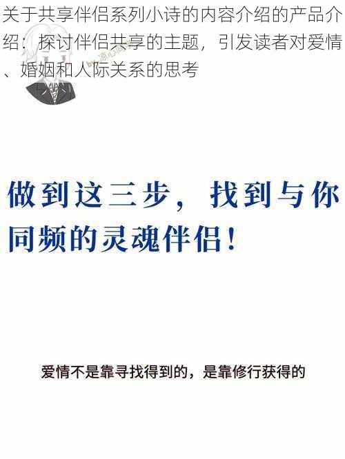 关于共享伴侣系列小诗的内容介绍的产品介绍：探讨伴侣共享的主题，引发读者对爱情、婚姻和人际关系的思考