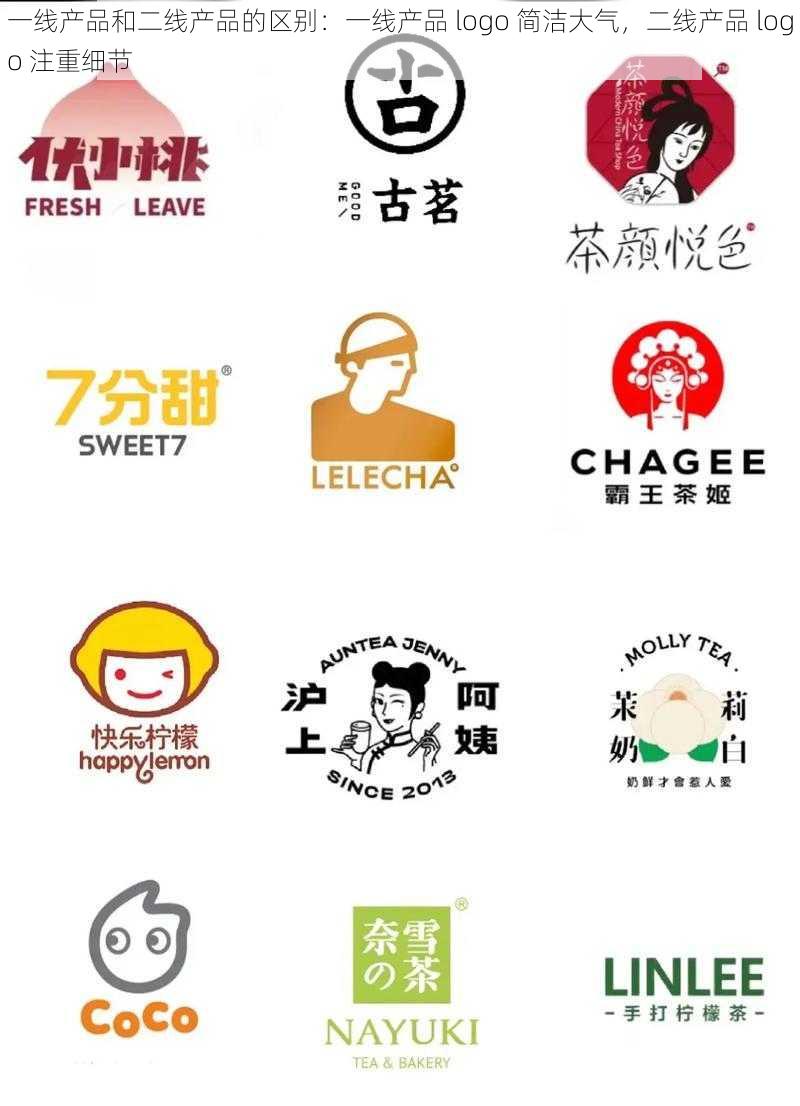 一线产品和二线产品的区别：一线产品 logo 简洁大气，二线产品 logo 注重细节