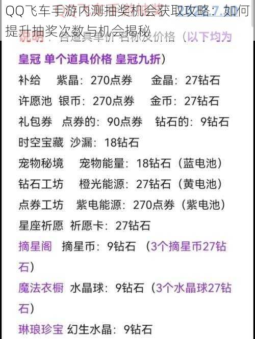 QQ飞车手游内测抽奖机会获取攻略：如何提升抽奖次数与机会揭秘