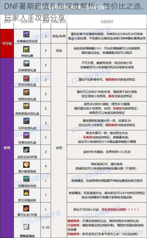 DNF暑期超值礼包深度解析：性价比之选，玩家入手攻略分享