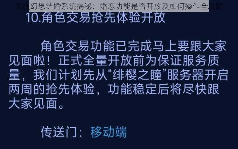 龙族幻想结婚系统揭秘：婚恋功能是否开放及如何操作全攻略