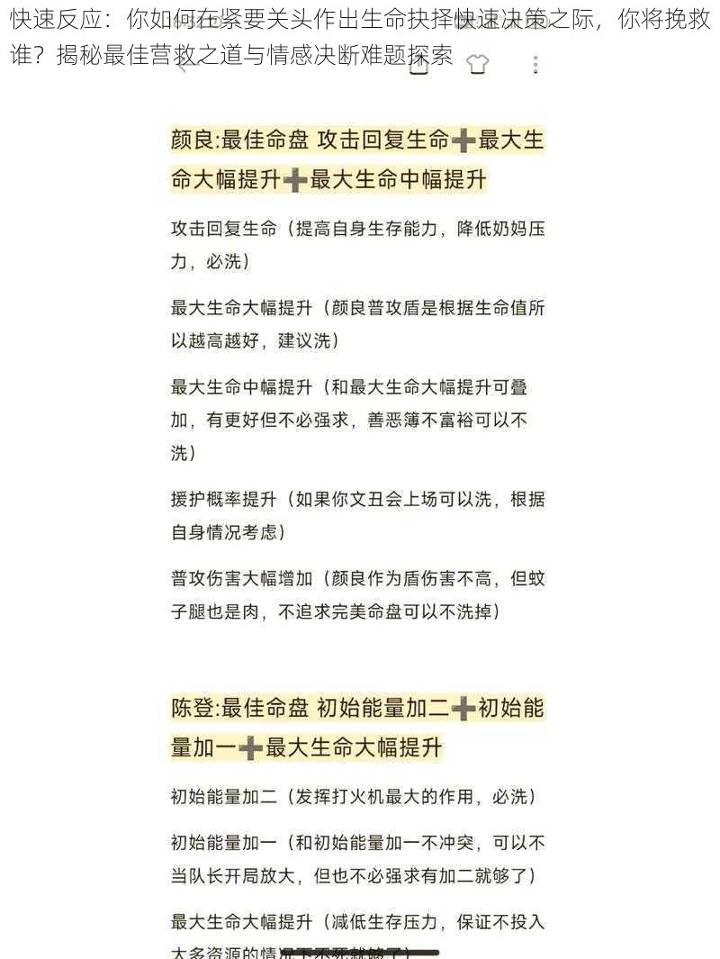 快速反应：你如何在紧要关头作出生命抉择快速决策之际，你将挽救谁？揭秘最佳营救之道与情感决断难题探索