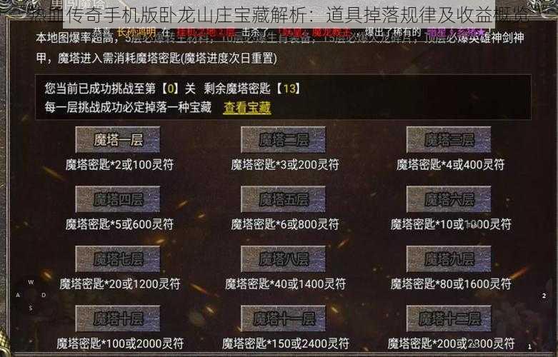 热血传奇手机版卧龙山庄宝藏解析：道具掉落规律及收益概览