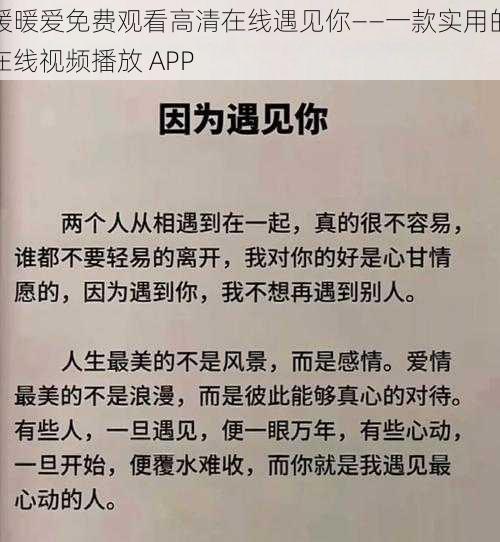 暖暖爱免费观看高清在线遇见你——一款实用的在线视频播放 APP