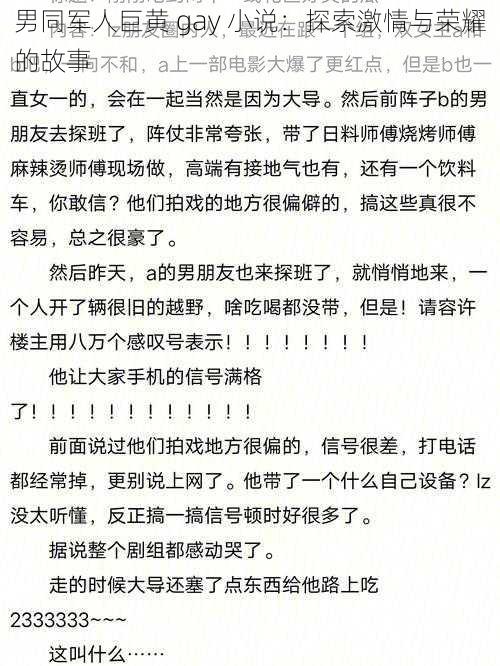 男同军人巨黄 gay 小说：探索激情与荣耀的故事