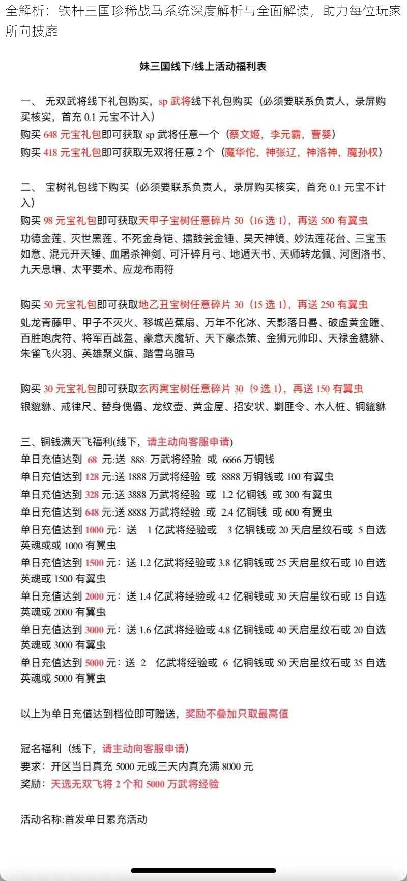 全解析：铁杆三国珍稀战马系统深度解析与全面解读，助力每位玩家所向披靡