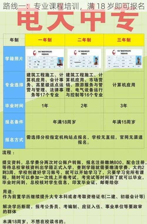 路线一：专业课程培训，满 18 岁即可报名