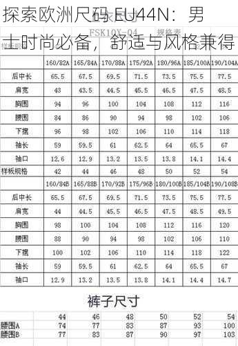 探索欧洲尺码 EU44N：男士时尚必备，舒适与风格兼得