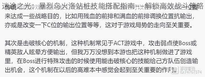 迷途之光：暴烈鸟火洛站桩技能搭配指南——解锁高效战斗策略