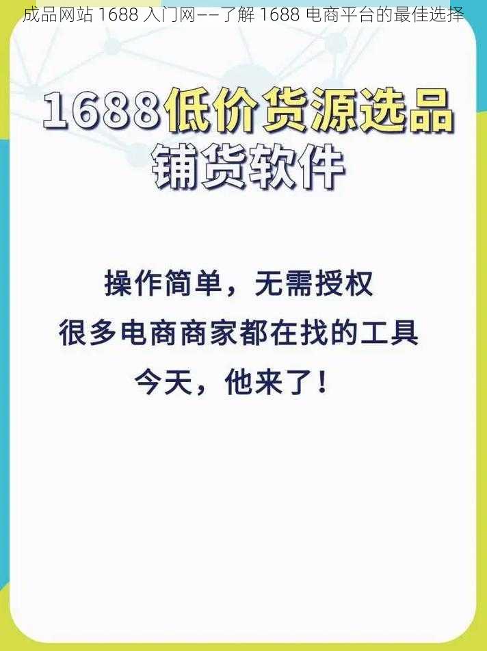 成品网站 1688 入门网——了解 1688 电商平台的最佳选择