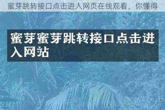 蜜芽跳转接口点击进入网页在线观看，你懂得